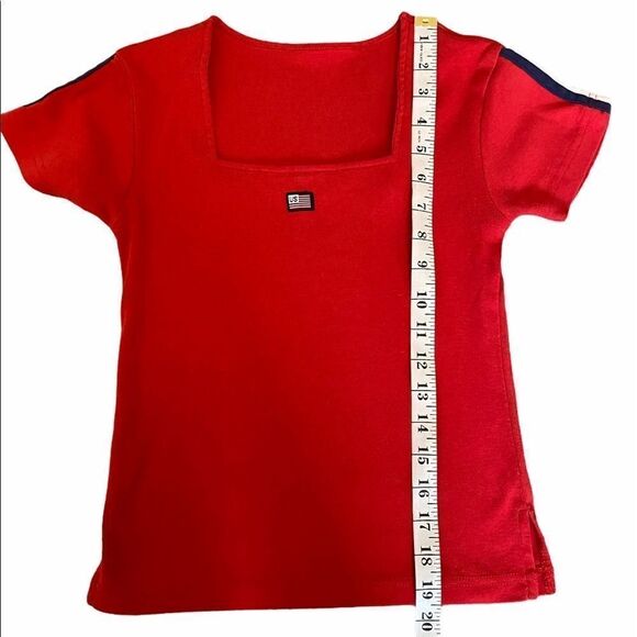 USA Red Cotton Cropped Stretch Square Neck Tee S - Picture 6 of 7
